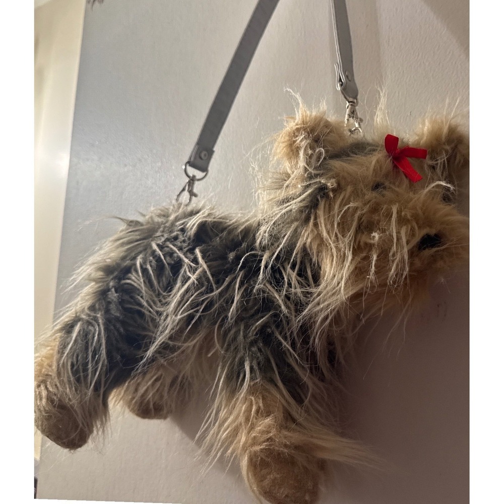 Puppy at Heart Yorkie Dog Plush Purse Red Bow Removable Strap Realistic 13"